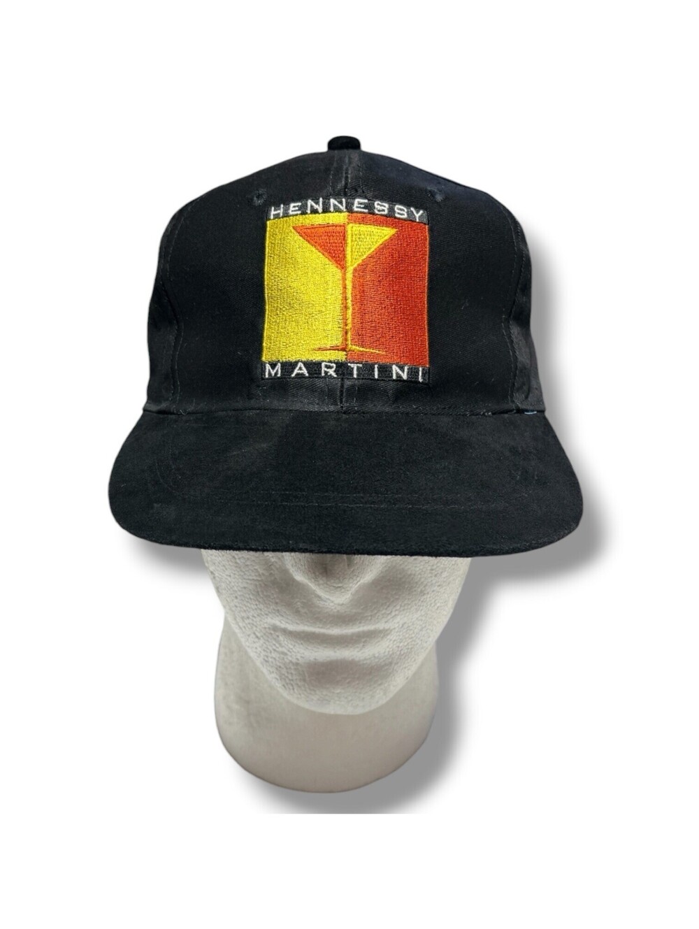 Vintage 90s Hennessy Martini Snapback Hat Black Suede Brim Hip Hop Promo